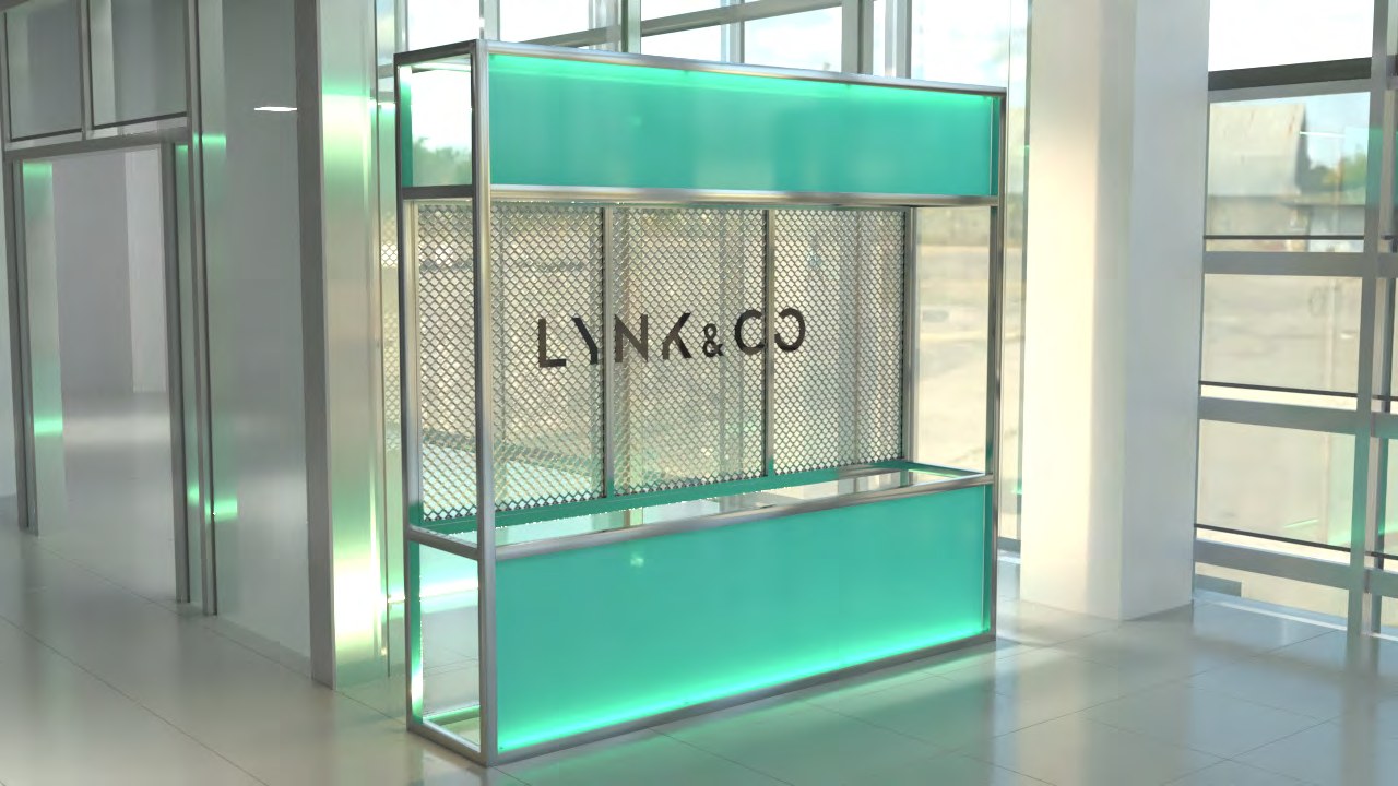 Общий вид конструкции Lynk & Co — нержавеющий каркас и зелёное стекло